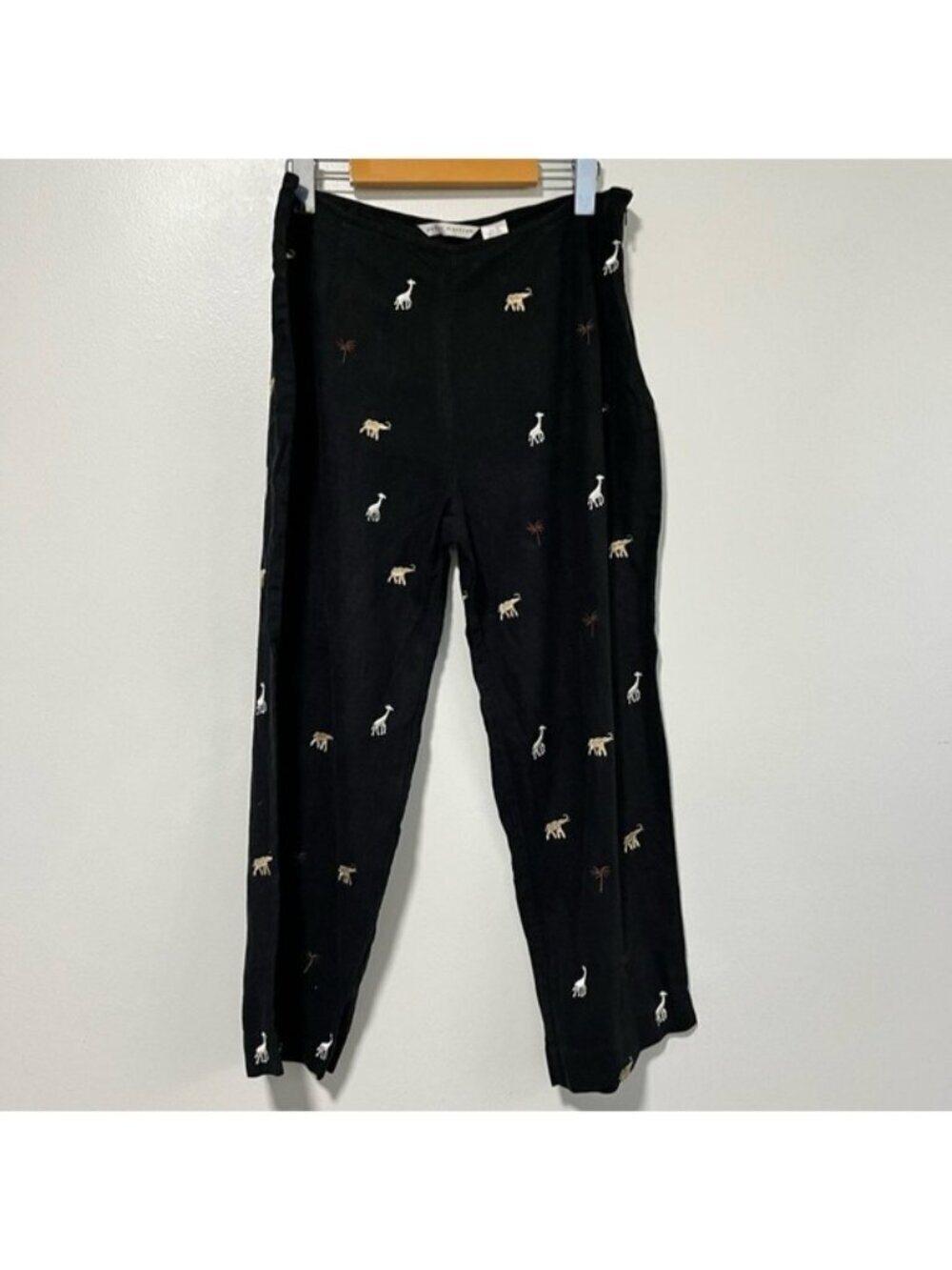 Peter Martin Black Linen Blend Embroidered Animal Pants - Size 12 - Picture 2 of 12